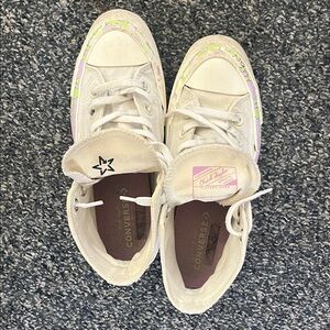 Converse Cream Low Top Sneakers with Pink & Lime Trim
